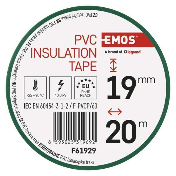 Ізоляційнв стрічка EMOS PVC 19/20 зелений F61929 F61929 фото