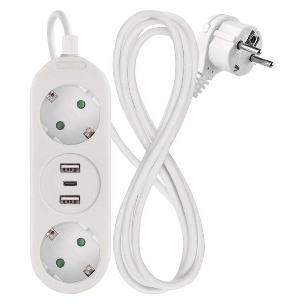 Мережевий подовжувач Emos P02214E 2 розетки 1,4 м 1,5 мм&sup2; USB-A USB-C P02214E фото