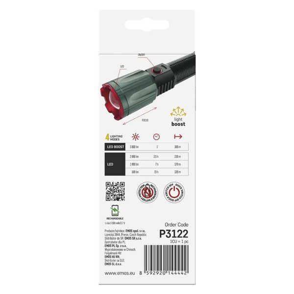 Фонарь аккумуляторный Emos P3122 3000 Lm Li-Ion 5000 mAh металл фокус P3122 фото