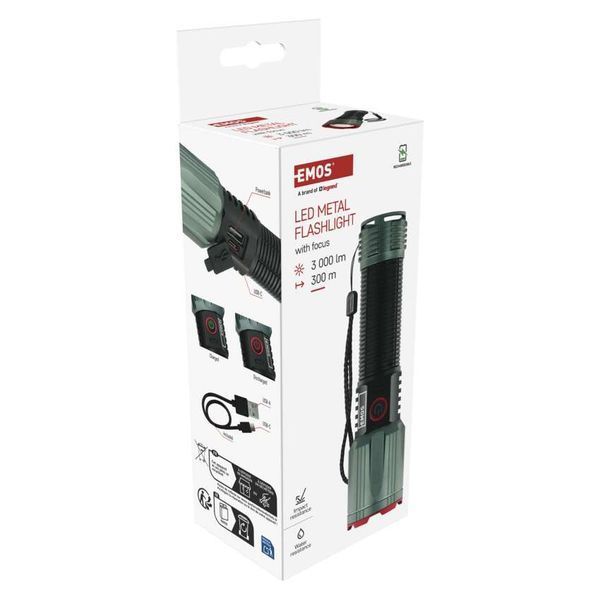 Фонарь аккумуляторный Emos P3122 3000 Lm Li-Ion 5000 mAh металл фокус P3122 фото