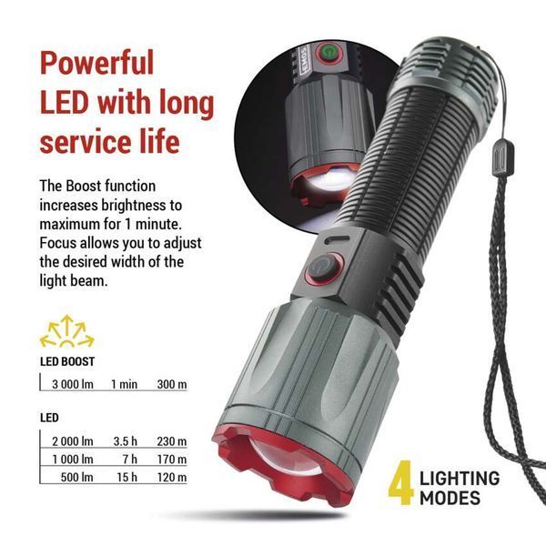Фонарь аккумуляторный Emos P3122 3000 Lm Li-Ion 5000 mAh металл фокус P3122 фото