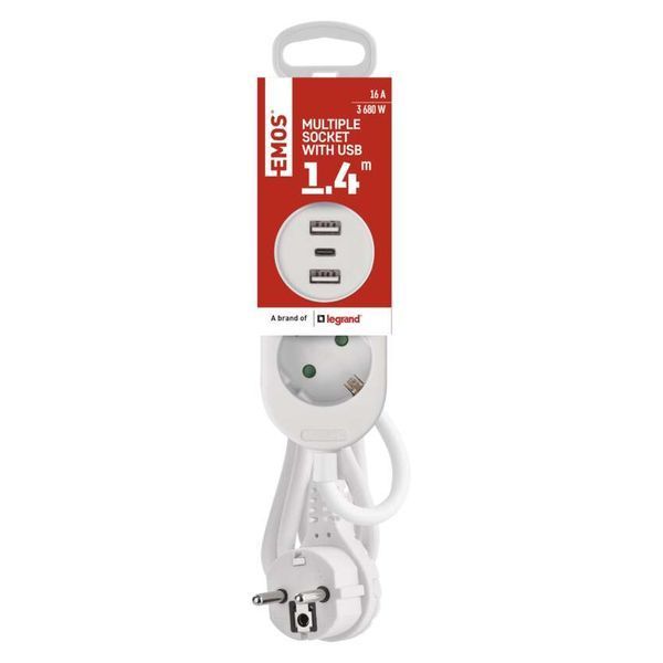 Мережевий подовжувач Emos P02214E 2 розетки 1,4 м 1,5 мм&sup2; USB-A USB-C P02214E фото