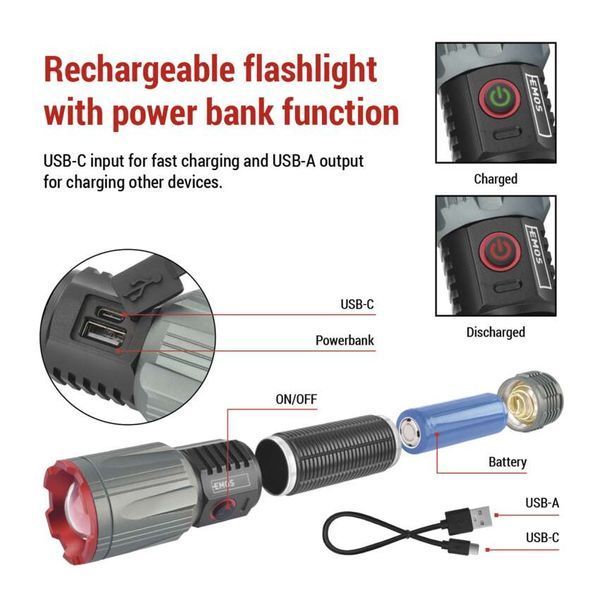 Фонарь аккумуляторный Emos P3122 3000 Lm Li-Ion 5000 mAh металл фокус P3122 фото