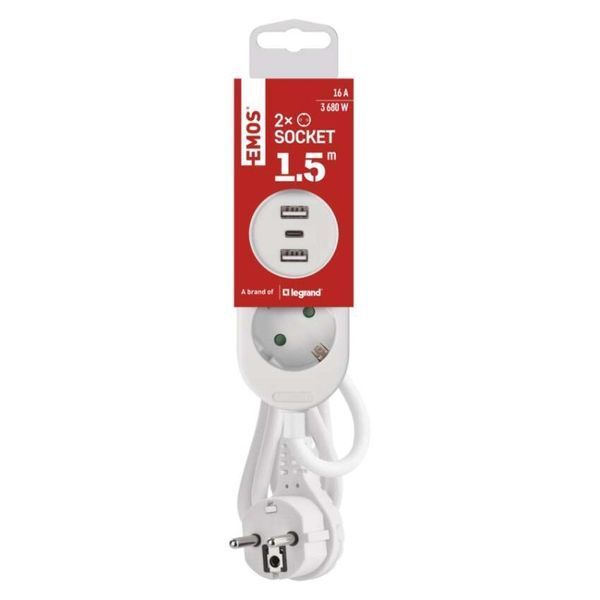 Мережевий подовжувач Emos P0221U 2 розетки 1,5 м 1,5 мм&sup2; USB-A USB-C P0221U фото