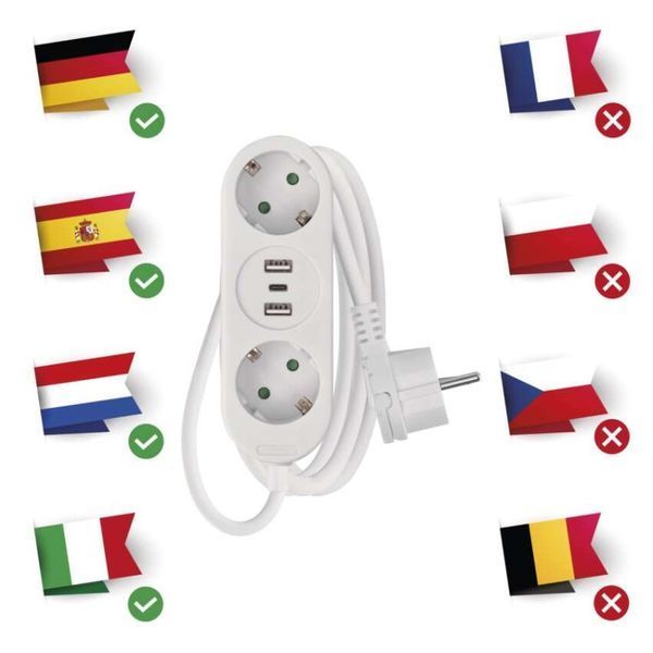 Мережевий подовжувач Emos P0221U 2 розетки 1,5 м 1,5 мм&sup2; USB-A USB-C P0221U фото