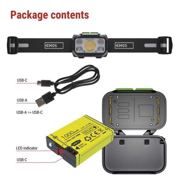 Ліхтар налобний акумуляторний Emos P3546 550 Lm 110 m Li-Pol 1000 mAh / 3&times;AAA P3546  фото