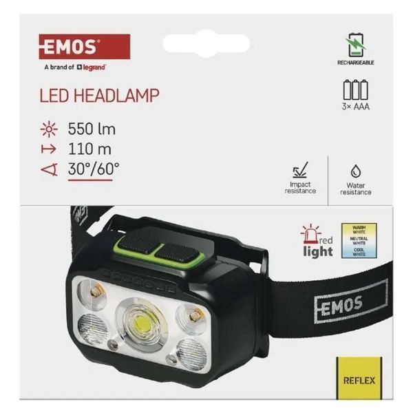 Ліхтар налобний акумуляторний Emos P3546 550 Lm 110 m Li-Pol 1000 mAh / 3&times;AAA P3546  фото