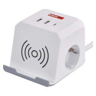 Мережевий адаптер подовжувач Emos P0222CQ 2 розетки 2 м 1,5 мм&sup2; USB-A USB-C Qi P0222CQ фото