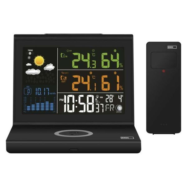 Бездротова цифрова Метеостанція EMOS E8010 з вбудованим бездротовим QI зарядним пристроєм E8010 фото