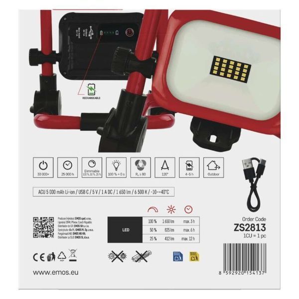 Прожектор с аккумулятором EMOS ZS2813 20W 1650Lm 6500K Li-Ion 5000mAh IP54 ZS2813 фото
