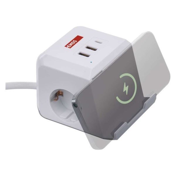 Мережевий адаптер подовжувач Emos P0222CQ 2 розетки 2 м 1,5 мм&sup2; USB-A USB-C Qi P0222CQ фото
