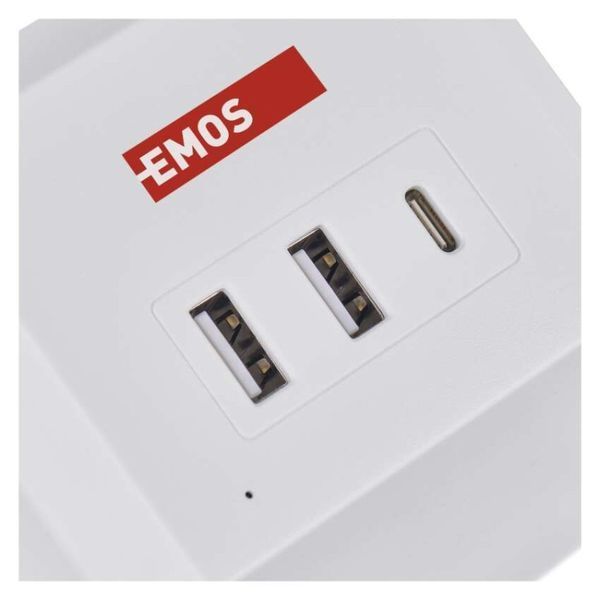 Мережевий адаптер подовжувач Emos P0222CQ 2 розетки 2 м 1,5 мм&sup2; USB-A USB-C Qi P0222CQ фото