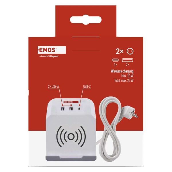 Мережевий адаптер подовжувач Emos P0222CQ 2 розетки 2 м 1,5 мм&sup2; USB-A USB-C Qi P0222CQ фото