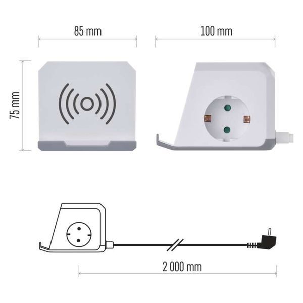 Мережевий адаптер подовжувач Emos P0222CQ 2 розетки 2 м 1,5 мм&sup2; USB-A USB-C Qi P0222CQ фото