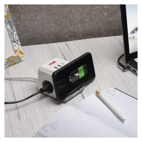 Мережевий адаптер подовжувач Emos P0222CQ 2 розетки 2 м 1,5 мм&sup2; USB-A USB-C Qi P0222CQ фото