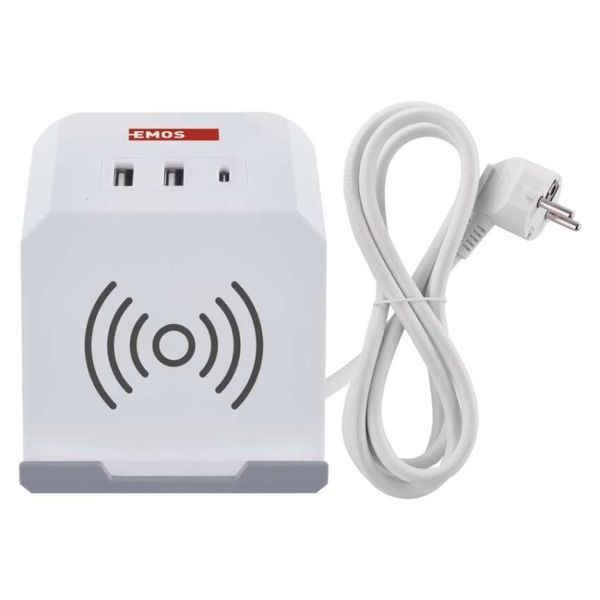 Мережевий адаптер подовжувач Emos P0222CQ 2 розетки 2 м 1,5 мм&sup2; USB-A USB-C Qi P0222CQ фото