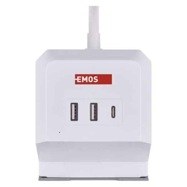 Мережевий адаптер подовжувач Emos P0222CQ 2 розетки 2 м 1,5 мм&sup2; USB-A USB-C Qi P0222CQ фото