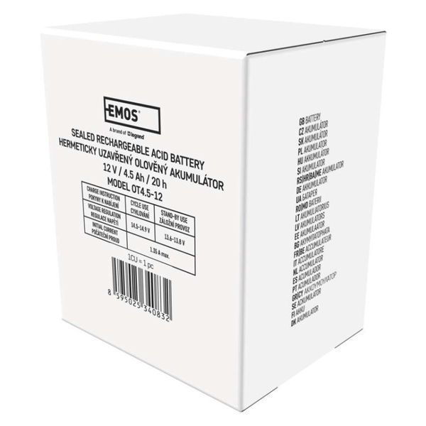 Акумуляторна батарея EMOS B9653, AGM, 12V, 4.5Ah, fast 4,7mm B9653 фото