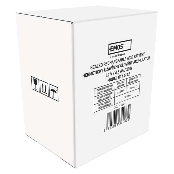 Акумуляторна батарея EMOS B9653, AGM, 12V, 4.5Ah, fast 4,7mm B9653 фото