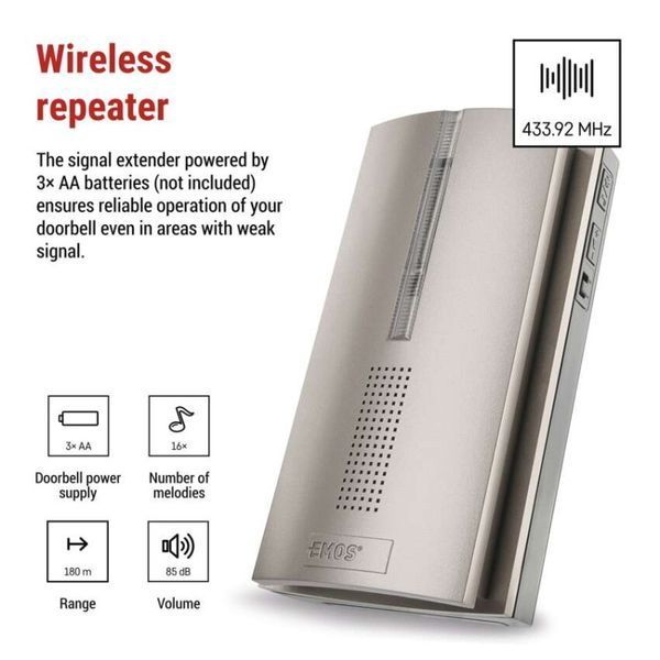Бездротовий повторювач EMOS P5763RN 180 м для дзвінків P5760N/P5763N P5763RN фото