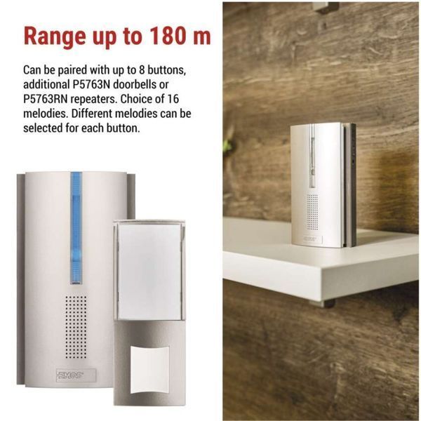 Бездротовий повторювач EMOS P5763RN 180 м для дзвінків P5760N/P5763N P5763RN фото