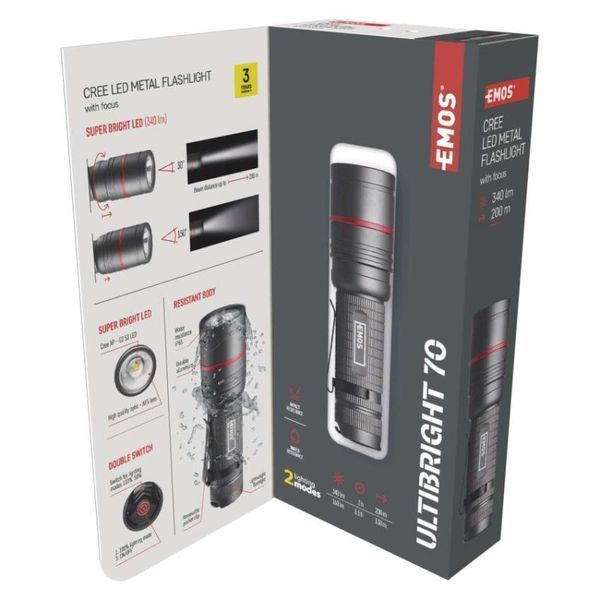 Ліхтар ручний Emos P3170 Ultibright 70 340 Lm 3xAAA метал фокус P3170 фото