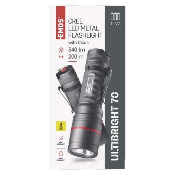 Ліхтар ручний Emos P3170 Ultibright 70 340 Lm 3xAAA метал фокус P3170 фото