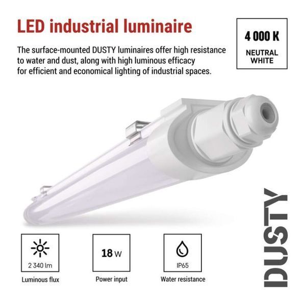 Світильник LED EMOS ZT3021 18W 2340Lm IP65 4000K DUSTY лінійний ZT3021 фото
