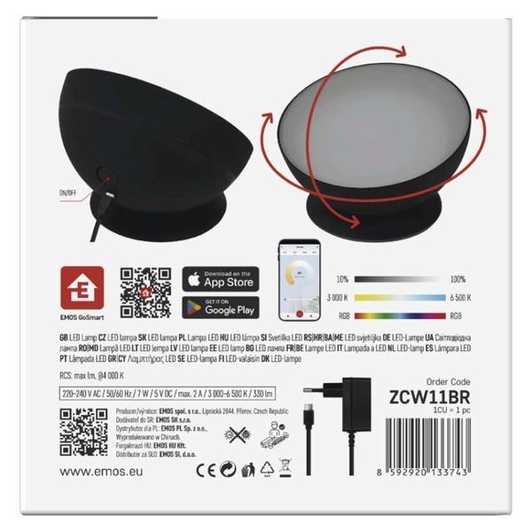 GoSmart LED Ambient лампа, чорний, теплий білий&ndash;холодний білий/ RGB, WiFi ZCW11BR ZCW11BR фото
