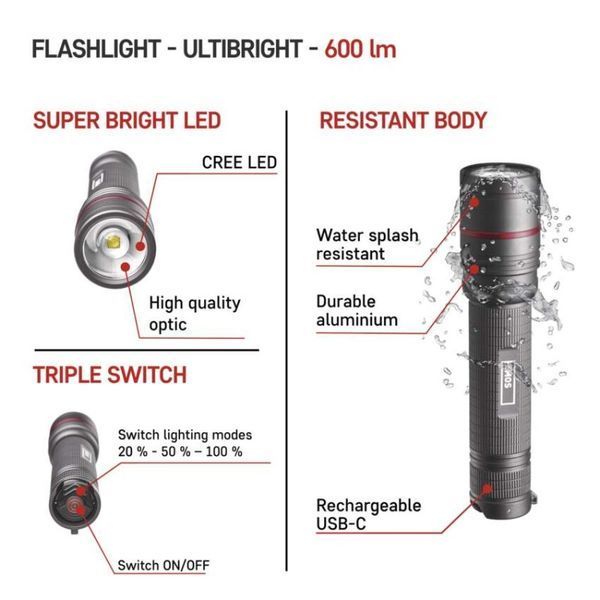 Ліхтар акумуляторний Emos P3180 Ultibright 80 600 Lm 2600 mAh метал фокус P3180 фото