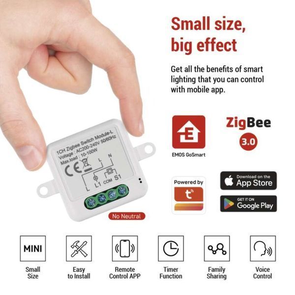 Умный модуль переключателя EMOS H5103, ZigBee 3.0, 1-канальный не требует N-провоТак H5103 фото