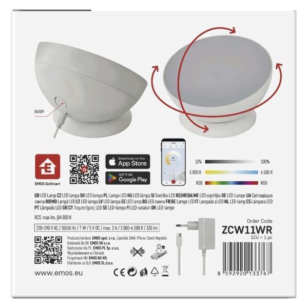 GoSmart LED Ambient лампа, белый, теплый белый &ndash; холодный белый/ RGB, WiFi ZCW11WR ZCW11WR фото