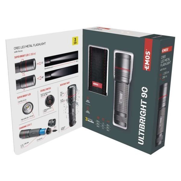 Ліхтар акумуляторний Emos P3190 Ultibright 90 1200 Lm 5000 mAh метал фокус P3190 фото