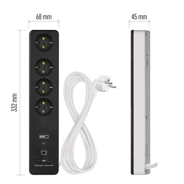 Умный сетевой удлинитель Emos P1422SM 4 розетки 2 м 1,5 мм&sup2; USB-A USB-C Wi-Fi P1422SM фото