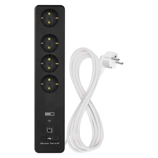Умный сетевой удлинитель Emos P1422SM 4 розетки 2 м 1,5 мм&sup2; USB-A USB-C Wi-Fi P1422SM фото