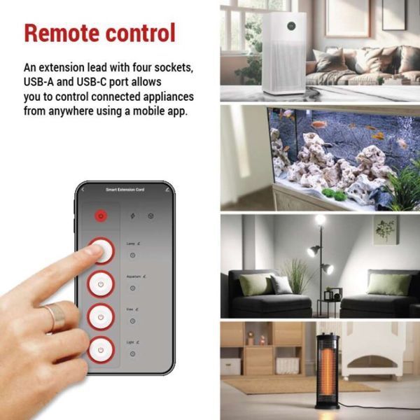Умный сетевой удлинитель Emos P1422SM 4 розетки 2 м 1,5 мм&sup2; USB-A USB-C Wi-Fi P1422SM фото