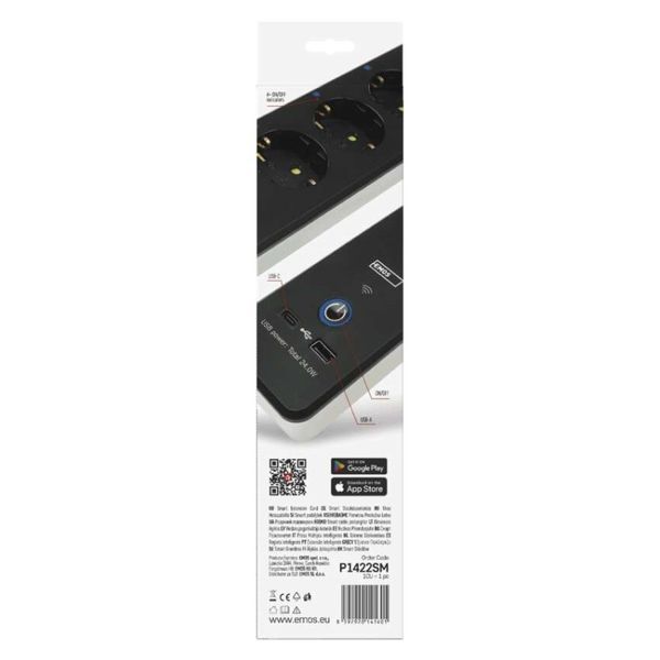 Умный сетевой удлинитель Emos P1422SM 4 розетки 2 м 1,5 мм&sup2; USB-A USB-C Wi-Fi P1422SM фото