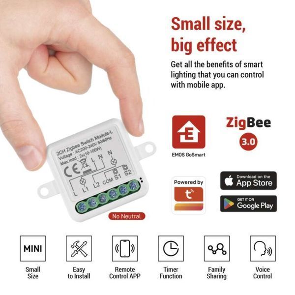 Умный модуль переключателя EMOS H5104, ZigBee 3.0, 2-канальный H5104 фото