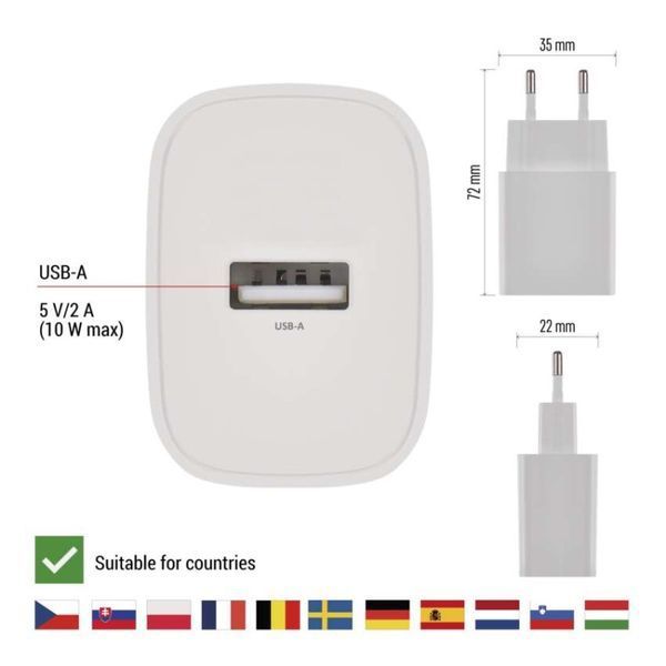 Универсальное USB-зарядное устройство EMOS V01B10 1xUSB-A 10W 220V V01B10 фото