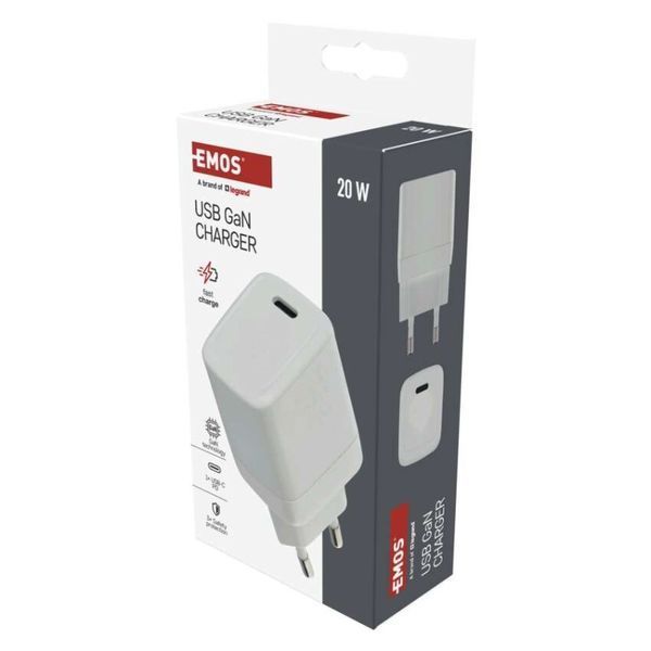 Универсальное USB GAN зарядное устройство EMOS V01G20 1xUSB-C 20W 220V PD V01G20 фото