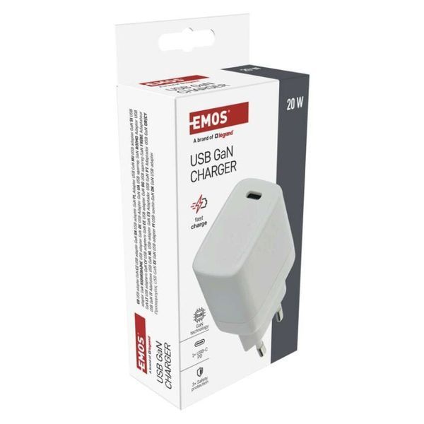 Универсальное USB GAN зарядное устройство EMOS V01G20 1xUSB-C 20W 220V PD V01G20 фото