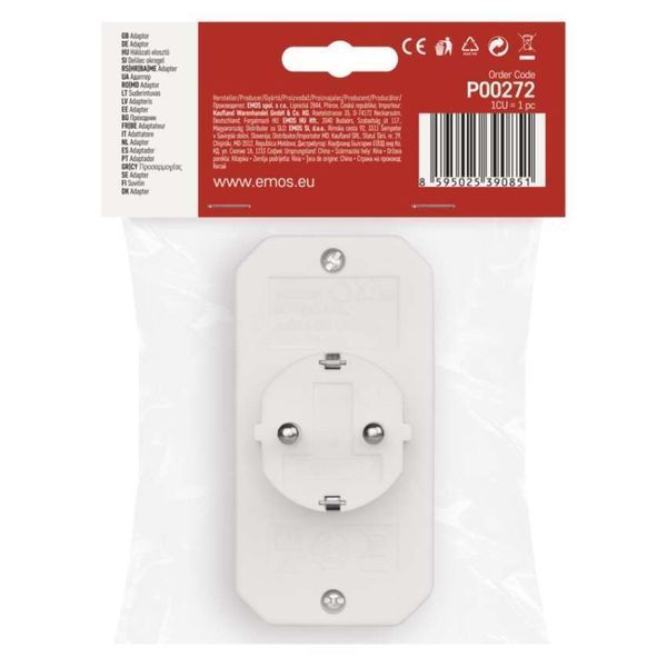 Адаптер EMOS SCHUKO P00272 2&times; прямоугольная + 1&times; круглая, белая P00272 фото