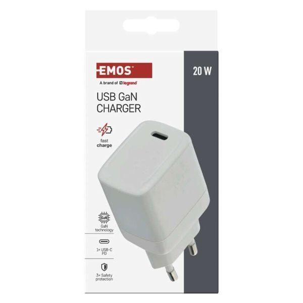Универсальное USB GAN зарядное устройство EMOS V01G20 1xUSB-C 20W 220V PD V01G20 фото