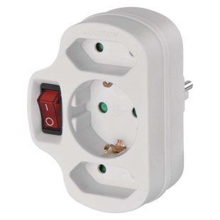 Адаптер розетка EMOS SCHUKO P00282 2&times; прямокутна + 1&times; кругла + вимикач P00282 фото