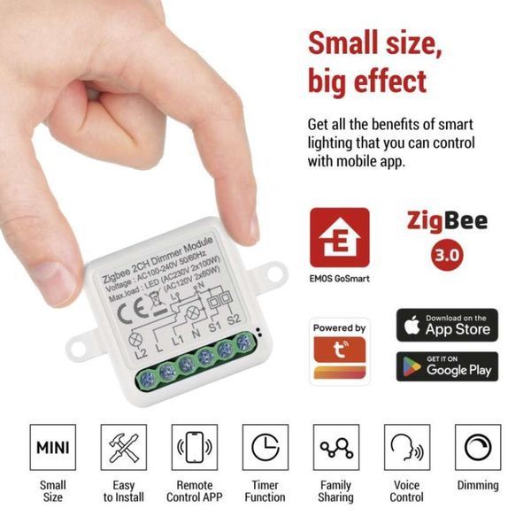 Розумний модуль регулювання яскравості EMOS H5108, ZigBee 3.0, 2-канальний H5108 фото