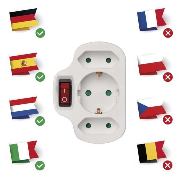 Адаптер розетка EMOS SCHUKO P00282 2&times; прямокутна + 1&times; кругла + вимикач P00282 фото