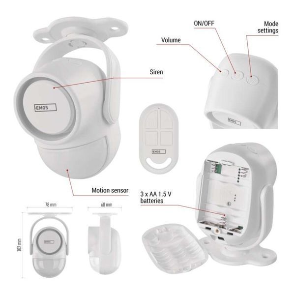 Розумна сигналізація GoSmart EMOS H5030 з датчиком руху, 6 датчиками дверей/вікон, WiFi H5030 фото