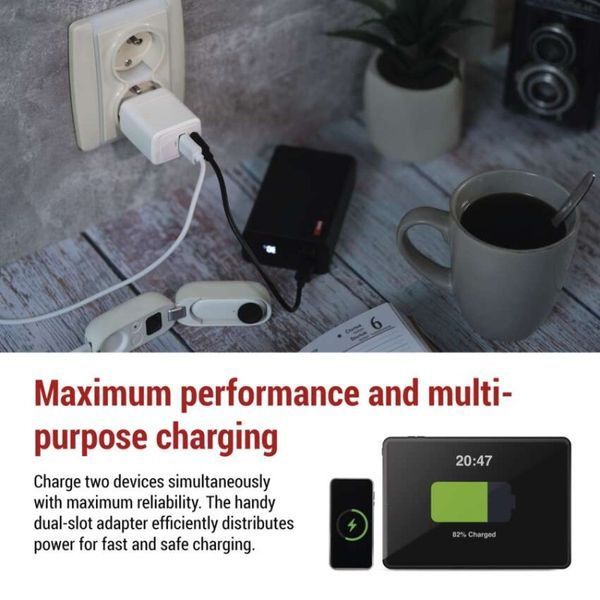 Универсальное USB GAN зарядное устройство EMOS V02G20 1xUSB-A, 1xUB-C 20W 220V PD V02G20 фото