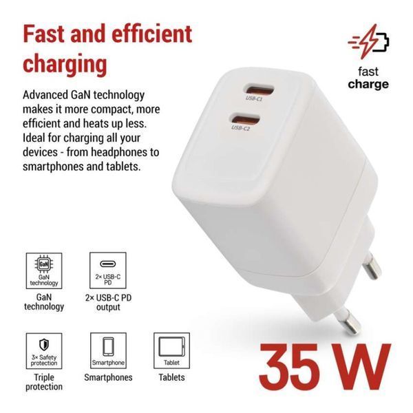 Універсальний USB зарядний пристрій EMOS V03G35 2xUSB-С 15W 220V V03G35 фото