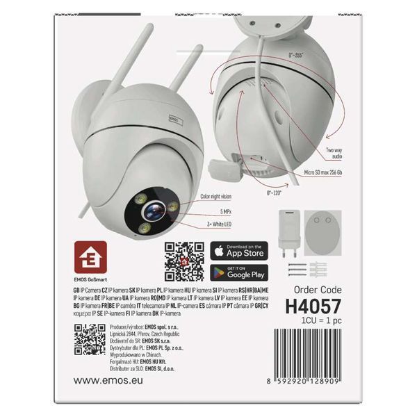 Розумна IP-камера Emos H4057 GoSmart зовнішня з Wi-Fi, живлення 5V/1A, біла H4057 фото
